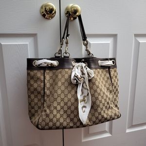 Gucci GG Canvas / Leather Large Positano Scarf Shopper Bag